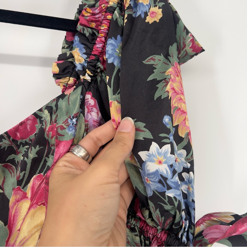 Selkie The Puck Poet 100% Silk Floral Sweetheart Puff Sleeve Maxi Dress Gown 1X - Picture 3 of 8